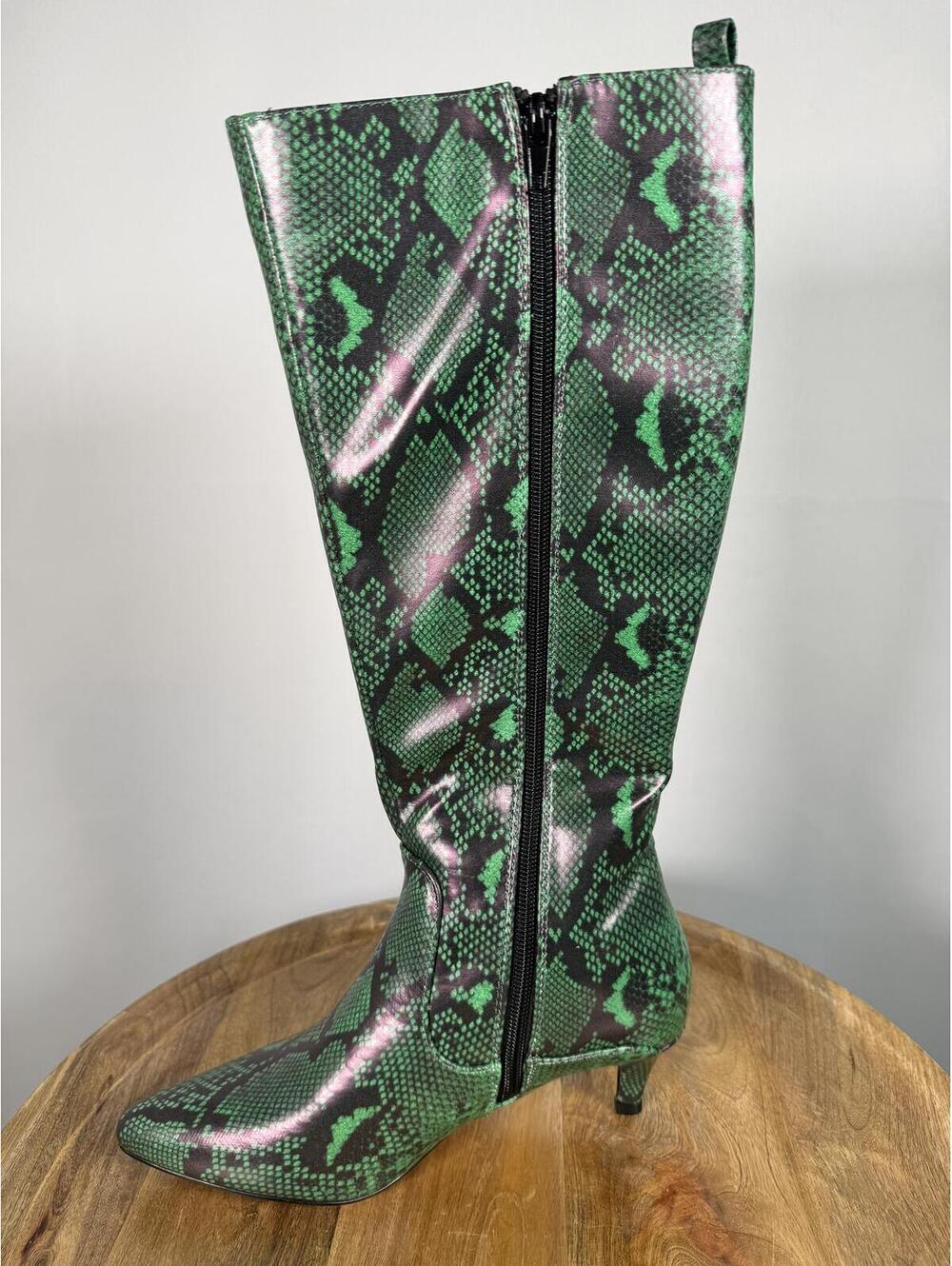 French Connection Green Snakeskin Heeled Boots Pointed Toe Size 6 NWB - Picture 8 of 12